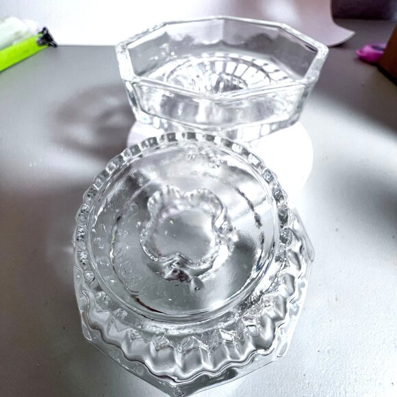 Vtg Glass Octagon Tapered Pillar Candle Holders KIG Indonesia Clear Pressed Heav - Picture 3 of 5